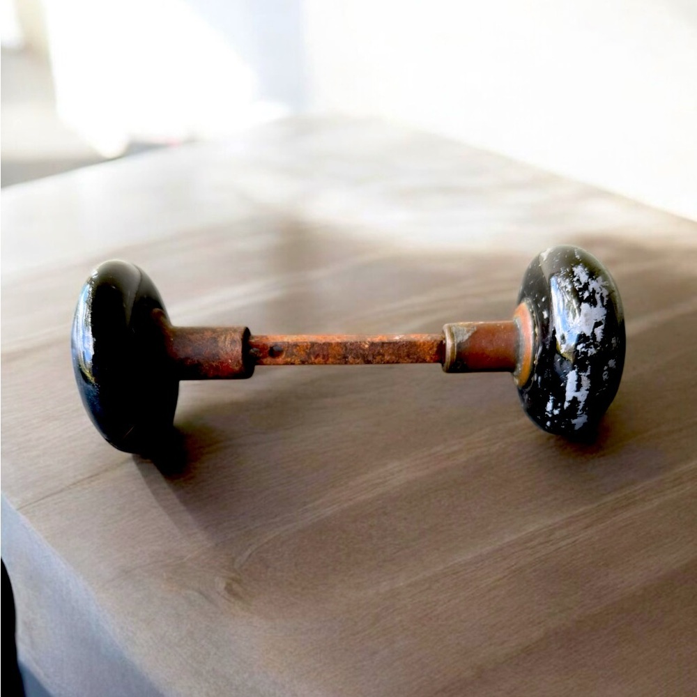 Antique Black Porcelain Door Knob Set Salvage Original
